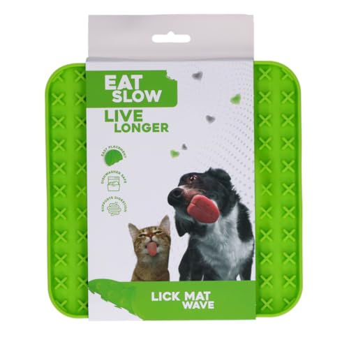 Eat Slow Live Longer Leckmatte Welle - 20 x 20 cm - Anti-Schnüffelmatte - Slow Feeder - Schnüffelmatte - 100% Silikon - Spülmaschinenfest - Für Tieren - Verwöhnung - Anti-Rutsch - Grün von Eat Slow Live Longer