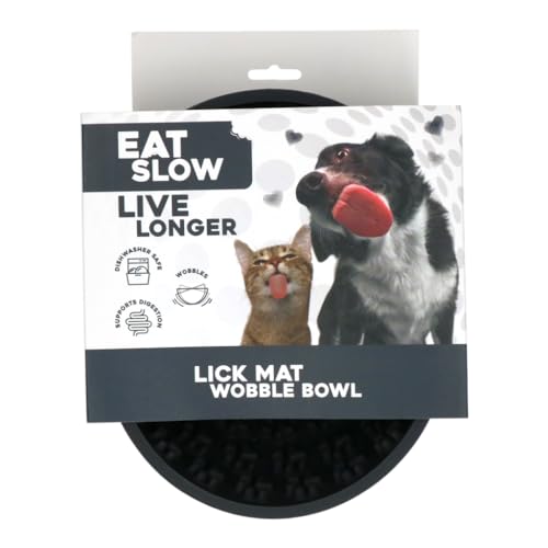 Eat Slow Live Longer Licking Mat Wiggle Bowl Pawprints - ø17 cm - Schnüffelmatte - Anti-Schnüffelnapf - Slowfeeder - Belohnung - Hunde und Katzen - für Leckerlis - Antischlingnapf - Grau von Eat Slow Live Longer