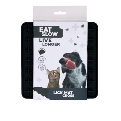 Eat Slow Live Longer Licking Mat Crosses - 19 x 19 cm - Quadratisch - Schnüffelmatte - Anti-Schnüffelmatte - Langsam Essen - Ablenkung - Hunde und Katzen - 100% Silikon - Spülmaschinenfest - Grau von Eat Slow Live Longer