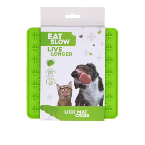 Eat Slow Live Longer Licking Mat Crosses - 19 x 19 cm - Quadratisch - Schnüffelmatte - Anti-Schnüffelmatte - Langsam Essen - Ablenkung - Hunde und Katzen - 100% Silikon - Spülmaschinenfest - Grün von Eat Slow Live Longer