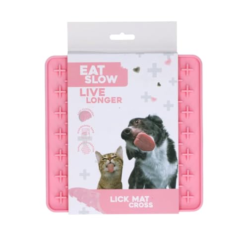 Eat Slow Live Longer Licking Mat Crosses - 19 x 19 cm - Quadratisch - Schnüffelmatte - Anti-Schnüffelmatte - Langsam Essen - Ablenkung - Hunde und Katzen - 100% Silikon - Spülmaschinenfest - Rosa von Eat Slow Live Longer