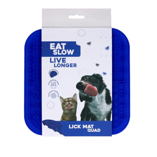 Eat Slow Live Longer Leckmatte Quartett - 20 x 20 cm - Schnüffelmatte - Anti-Schnüffelmatte - Slowfeeder - 100% Silikon - spülmaschinenfest - Blau von Eat Slow Live Longer