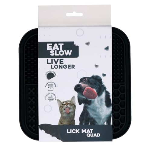 Eat Slow Live Longer Leckmatte Quartett - 20 x 20 cm - Schnüffelmatte - Anti-Schnüffelmatte - Slowfeeder - 100% Silikon - spülmaschinenfest - Grau von Eat Slow Live Longer