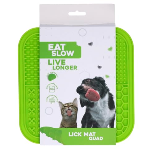 Eat Slow Live Longer Leckmatte Quartett - 20 x 20 cm - Schnüffelmatte - Anti-Schnüffelmatte - Slowfeeder - 100% Silikon - spülmaschinenfest - Grün von Eat Slow Live Longer