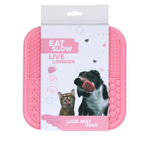 Eat Slow Live Longer Leckmatte Quartett - 20 x 20 cm - Schnüffelmatte - Anti-Schnüffelmatte - Slowfeeder - 100% Silikon - spülmaschinenfest - Rosa von Eat Slow Live Longer