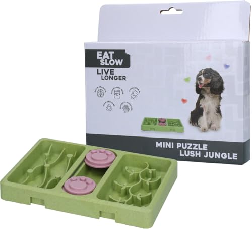 Eat Slow Live Longer Mini Puzzle Lush Jungle - 13 x 19 cm - Herausforderndes Hundepuzzle - Hundespielzeug - Belohnung - Intelligenz - Mit Snacks zu füllen - Anti-Schock-Fressnapf von Eat Slow Live Longer