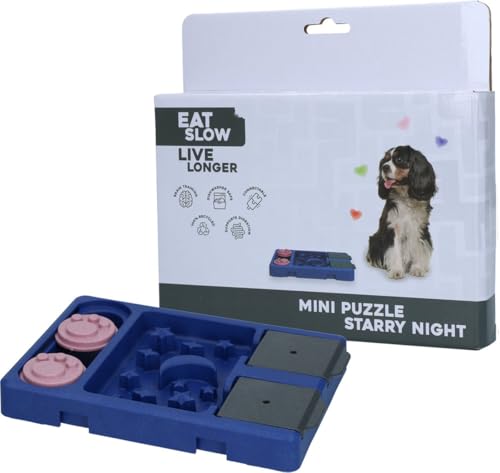 Eat Slow Live Longer Mini Puzzle Starry Night - 13 x 19 cm - Herausforderndes Hundepuzzle - Spielzeug für Hunde - Belohnung - Intelligenz - Kann mit Snacks gefüllt Werden - Anti-Schock-Fressnapf von Eat Slow Live Longer