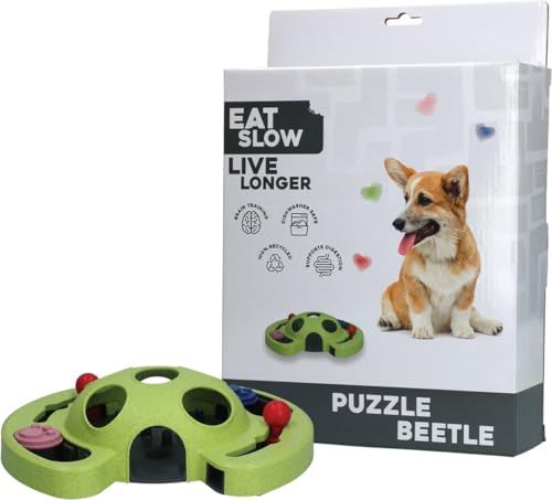 Eat Slow Live Longer Puzzle Beetle - Herausforderndes Hundepuzzle - 23,3 x 8,3 x 32 cm - Intelligenzspielzeug für Hunde - Fressnapf Hunde - Anti-Kau-Fressnapf - Grün von Eat Slow Live Longer