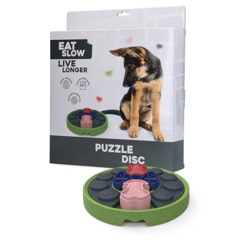Eat Slow Live Longer Puzzle Disc - 33,8 x 29,3 x 9,5 cm - Herausforderndes Hundepuzzle - Spielzeug für Hunde - Belohnung - Intelligenz - Interaktiv - rutschfeste Füße - Mit Snacks zu füllen von Eat Slow Live Longer