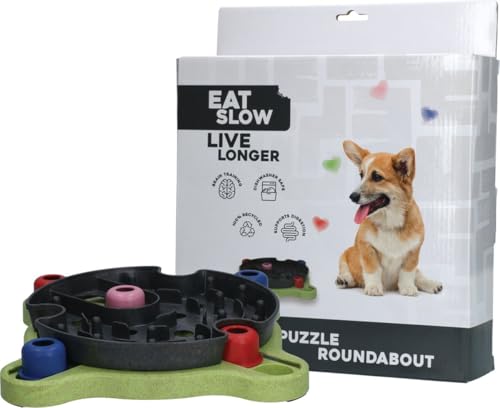 Eat Slow Live Longer Puzzle Roundabout - Herausforderndes Hundepuzzle - 27,4 x 8,7 x 31,2 cm - Intelligenzspielzeug für Hunde - Futternapf Hunde - Anti-Kau-Futterschale - SchwarzEat Slow Live Longer P von Eat Slow Live Longer