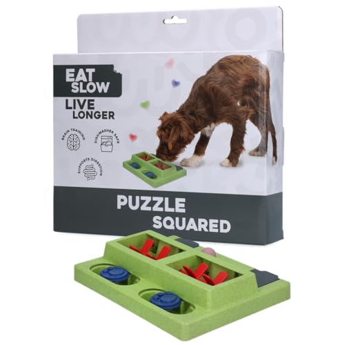 Eat Slow Live Longer Puzzle Squared - 26,2 x 6,9 x 25,2 cm - Herausforderndes Hundepuzzle - Spielzeug für Hunde - Belohnung - Intelligenz - Interaktiv - Verbessert das Wohlbefinden - rutschfeste Füße von Eat Slow Live Longer