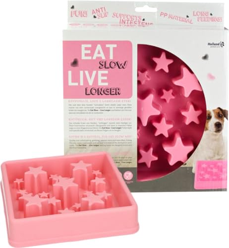 Eat Slow Live Longer Star Feeder - Anti-Kau-Futternapf - Anti-Schling - Hundenapf - Slowfeeder für Hunde - rutschfest - Rosa - 29,5 x 29,5 cm - L - für kleine bis mittelgroße Hunde - Antischlingnapf von Eat Slow Live Longer