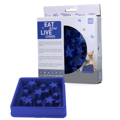 Eat Slow Live Longer Star Feeder - Anti-Kau-Futternapf - Slow Feeder für Hunde - rutschfest - Blau - 14 x 14 cm - XS - Geeignet für kleinere Hunde - Antischlingnapf von Eat Slow Live Longer