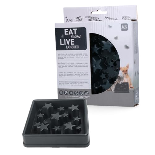 Eat Slow Live Longer Star Feeder - Anti-Kau-Futternapf - Slow Feeder für Hunde - rutschfest - Grau - 14 x 14 cm - XS - Für den kleineren Hund geeignet von Eat Slow Live Longer