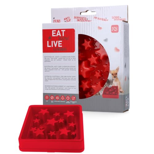 Eat Slow Live Longer Star Feeder XS - 14 x 14 cm - Antischlingnapf - Anti-Kau-Futternapf - Slow Feeder für Hunde - Hundenapf - rutschfest - Futternapf - Geeignet für kleine Hunde - Rot von Eat Slow Live Longer