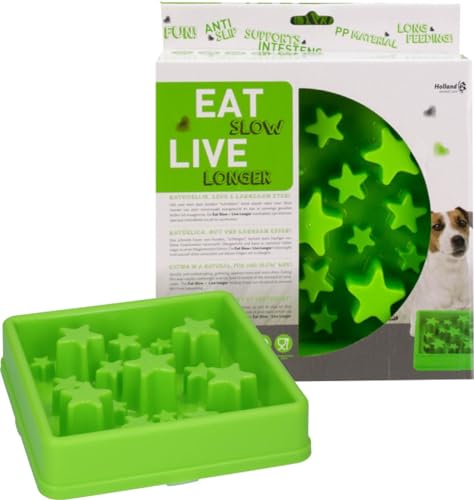 Eat Slow Live Longer Star Feeder - Futternapf mit Kausperre - Anti-Schling - Hundenapf - Slow Feeder für Hunde - rutschfest - Grün - 20,5 x 20,5 cm - S - Für kleinere Hunde geeignet - Antischlingnapf von Eat Slow Live Longer