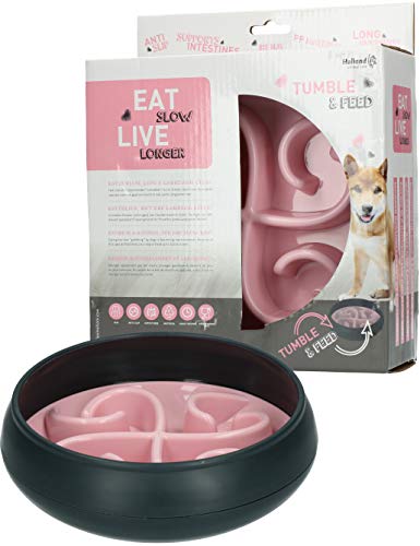 Eat Slow Live Longer Tumble Feeder - Futterautomat - Anti-Schling - Hundenapf - Slow Feeder mit Bewegung - Das Trager-Futter für Ihr Haustier - Rosa - ø 20 cm - Antischlingnapf - Antischling von Eat Slow Live Longer