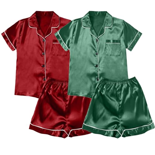 2pc Schlafanzug Kurz Damen, Damen Pyjama Sommer, Pjs Sets Kurz Zweiteiliger Nachtwäsche Reverskragen mit Knopf Sleepwear Lässige Kurzarm Sleepshirt und Schlafhosen Negligé Einfarbiger Halloween von Eauptffy