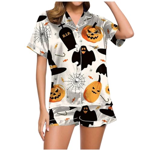 Eauptffy Damen Schlafanzug, Pyjama Damen Kurz, Pyjama-Set Kurz Zweiteilige Nachtwäsche Set mit Knöpfen Turnup Nachtkleidung Casual Leicht Kurzarm Nachthemd und Shorts Negligé Gedrucktes Sommer Eauptffy Damen Schlafanzug, Pyjama Damen Kurz, Pyjama-Set Kurz Zweiteilige Nachtwäsche Set mit Knöpfen Turnup Nachtkleidung Casual Leicht Kurzarm Nachthemd und Shorts Negligé Gedrucktes Sommer von Eauptffy