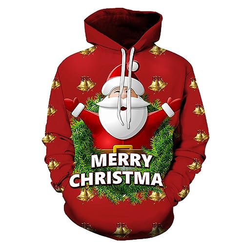 Eauptffy Hoodie Herren Grau, Kapuzenpullover Herren Weiß, Christmas Kapuzen-Sweatshirt Kordelzug Sweatshirt Training Kapuze Strickjacke Casual Loose Mantel Weihnachtsmotive Stilvolle von Eauptffy