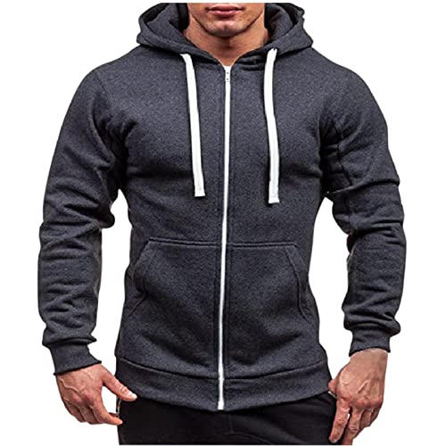 Eauptffy Hoodie Herren Reißverschluss, Herren Kapuzenpullover, Kapuzen-Sweatshirt 2024 Kordelzug Sweatshirts Kapuze Fitness Hooded Jacket Freizeit Lockerer Wintermantel Einfarbiger Modern von Eauptffy