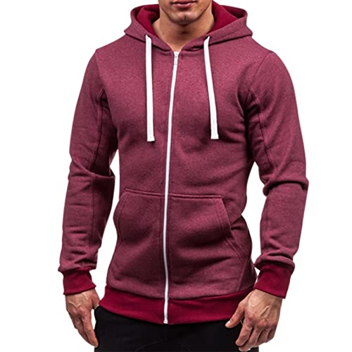 Eauptffy Hoodie Herren Reißverschluss, Herren Kapuzenpullover, Kapuzen-Sweatshirt 2024 Kordelzug Sweatshirts Kapuze Fitness Hooded Jacket Freizeit Lockerer Wintermantel Einfarbiger Modern von Eauptffy