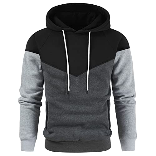 Eauptffy Hoodie Oversize Herren, Kapuzenpullover für Herren, Kapuzenpullis 2024 Drawstring Sweatshirts Kappe Training Strickjacke Lockerer Lässig Streetwear Farbblock Stilvolle von Eauptffy