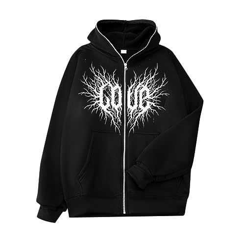 Eauptffy Hoodie mit Reißverschluss Herren, Hoodie Schwarz Herren, Kapuzenpulli 2024 Langärmelig Pullis Training Kappe Strickjacke Lässiger Locker Streetwear Stilvolle Gedruckter von Eauptffy