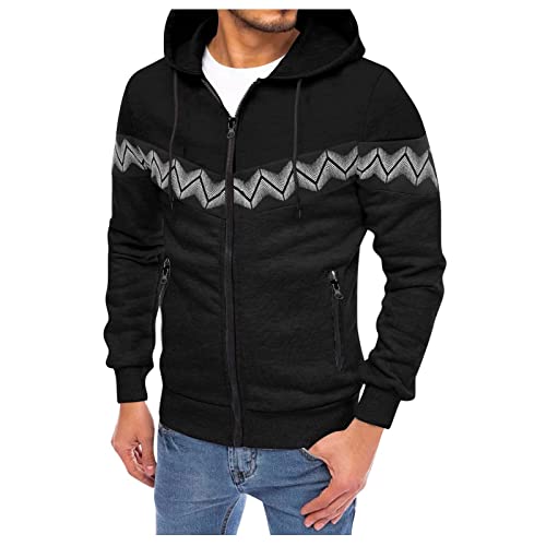 Eauptffy Kapuzenjacke Herren Schwarz, Hoodie Zipper Herren, Kapuzenoberteil Kordelzug Winter Sweatshirts Kappe Training Plüschjacke Lose Casual Sweater Stilvolle Drucken von Eauptffy