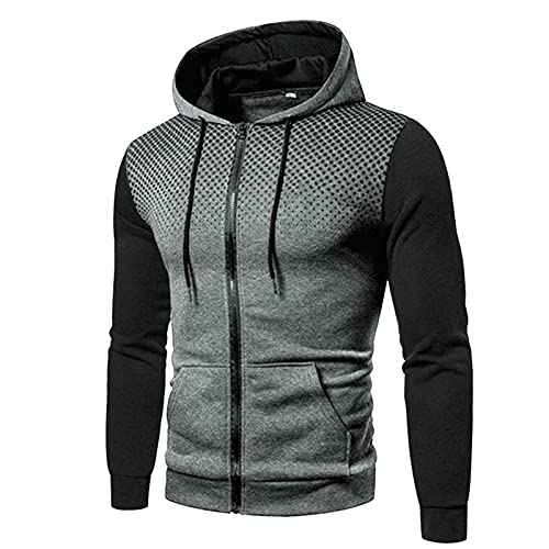 Eauptffy Kapuzenpullover Herren mit Reißverschluss, Fleece Hoodie Herren, Kapuzenoberteil Kordelzug 2024 Pulli Kapuzen Training Winterjacke Lounge Lockere Paar Kleidung Modische Farbblock von Eauptffy