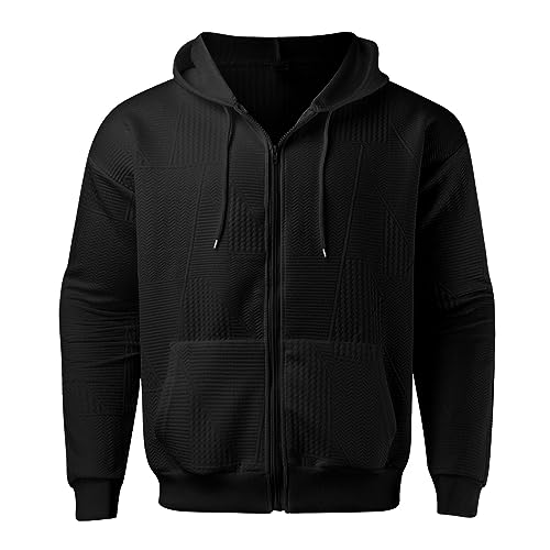 Eauptffy Kapuzenpullover Herren mit Reißverschluss, Kapuzenpullover Herren Schwarz, Kapuzenpullis 2024 Kordelzug Sweatshirts Training Kapuzen Jacke Lässiges Locker Streetwear Solid Fashion von Eauptffy