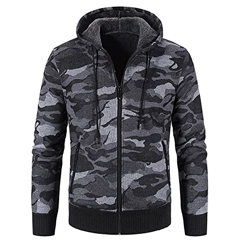 Eauptffy Kapuzenpullover Herren mit Reißverschluss, Winter Hoodie Herren, Kapuzenoberteil Drawstring Winter Pullover Kapuzen Fitness Plüschjacke Lounge Lockerer Mantel Bedruckte Modische von Eauptffy