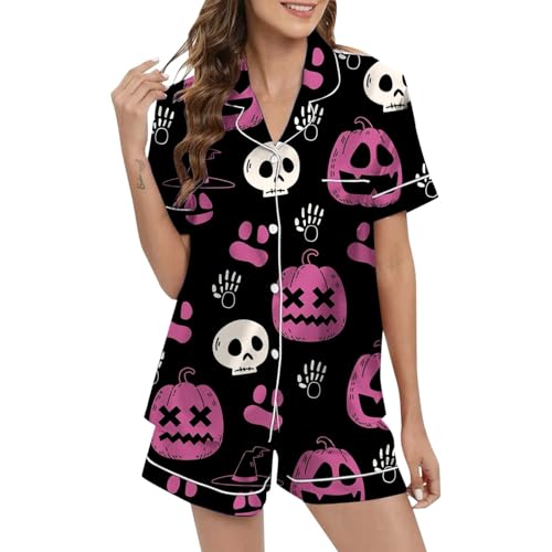 Eauptffy Schlafanzüge für Damen, Pyjama Damen, Pjs Sets Kurz Zweiteilige Nachtwäsche Set Revers mit Knopfleiste Nachtkleidung Casual Bequeme Kurzarm Shirt und Schlafshort Nachtkleid Bedruckter Sommer Eauptffy Schlafanzüge für Damen, Pyjama Damen, Pjs Sets Kurz Zweiteilige Nachtwäsche Set Revers mit Knopfleiste Nachtkleidung Casual Bequeme Kurzarm Shirt und Schlafshort Nachtkleid Bedruckter Sommer von Eauptffy