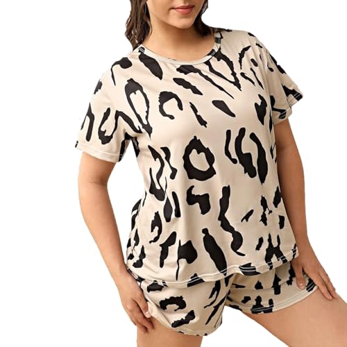 Eauptffy Schlafanzug Damen Sommer, Damen Pyjama Sommer, Pjs Sets Zweiteiliges Kurz Nachtwäsche Rundhals Hausanzug Lounge Bequemer Kurzarm Shirt und Short Negligé Bedruckter Sommer von Eauptffy