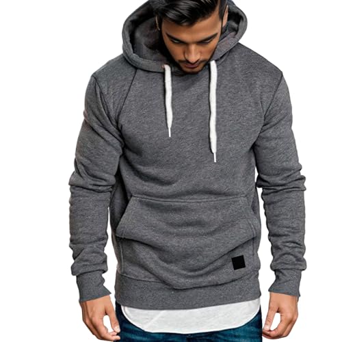 Fleece Hoodie Herren, Kapuzenpullover Herren, Kapuzenpulli 2024 Drawstring Sweatshirts Fitness Kappe Hooded Jacket Beiläufig Entspannt Streetwear Mode Einfarbig von Eauptffy