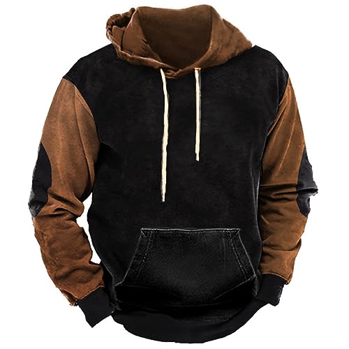 Hoodie Schwarz Herren, Kapuzenpullover Herren Oversized, Kapuzenhoodie 2024 Kordelzug Pullis Training Kappe Kapuzenjacke Casual Entspannt Outwear Farbblock Modische von Eauptffy