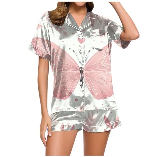 Schlafanzüge für Damen, Musselin Pyjama Damen, Pjs Sets Zweiteiler Shorty Nachtwäsche mit Knöpfen Turnup Loungewear Kuschelig Lässiges Kurzarm Top und Pyjamahosen Morgenmantel Gedruckter Sommer Schlafanzüge für Damen, Musselin Pyjama Damen, Pjs Sets Zweiteiler Shorty Nachtwäsche mit Knöpfen Turnup Loungewear Kuschelig Lässiges Kurzarm Top und Pyjamahosen Morgenmantel Gedruckter Sommer von Eauptffy