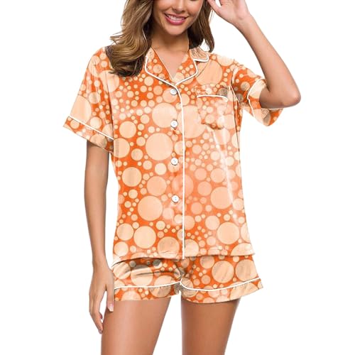 Schlafanzug Kurz Damen, Sommer Pyjama Damen Kurz, Pyjamas Kurz Zweiteiliger Nachtwäsche Set Reverskragen mit Knöpfen Hausanzug Lässiges Leicht Kurzarm Top und Shorts Morgenmantel Druck Halloween Schlafanzug Kurz Damen, Sommer Pyjama Damen Kurz, Pyjamas Kurz Zweiteiliger Nachtwäsche Set Reverskragen mit Knöpfen Hausanzug Lässiges Leicht Kurzarm Top und Shorts Morgenmantel Druck Halloween von Eauptffy