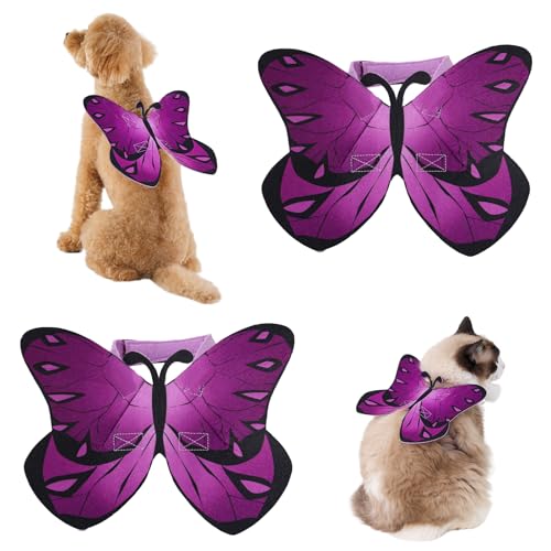 Halloween-Kostüm für Hunde und Katzen, Schmetterling, groß, für Halloween, Patry, Cosplay, Outfit, verstellbar, lustig, violett, mit Flügeln (lila) von Ebony