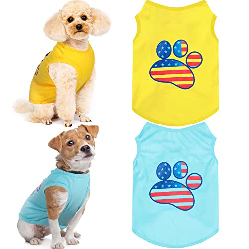 2 Stück Unabhängigkeitstag Welpenkleidung Unisex Kleidung für kleine Hunde Flagge Bedrucktes Welpenhemd Hundebekleidung Atmungsaktiv Hundekleidung Junge und Mädchen HundeOutfits Niedliche von Eccliy