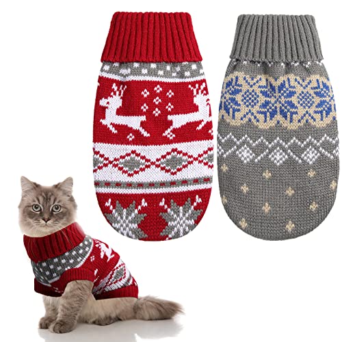 2 Stück Weihnachten Hund Katze Pullover Kitty Weihnachten Pullover Katze Weihnachten Outfit Urlaub Pullover für kleine Hunde Winter Strickwaren Weihnachten Haustier Kleidung Weich Warm Rentier von Eccliy