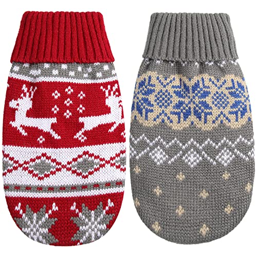 2 Stück Weihnachten Hund Katze Pullover Kitty Weihnachten Pullover Katze Weihnachten Outfit Urlaub Pullover für kleine Hunde Winter Strickwaren Xmas Haustier Kleidung Warm Rentier Schneeflocke von Eccliy