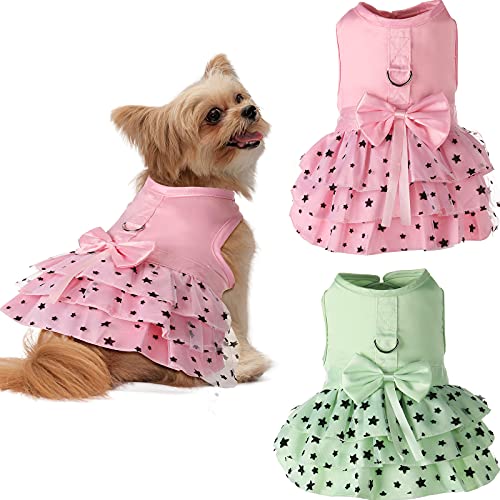 2 Stück kleine Hunde Kleid mit Leine Ring Welpenkleid Haustierröcke Hunderöcke Sommerbekleidung Kleidung Leine Ring Welpe Rock Hemd Kleid für kleine Hunde Katzen Haustier Welpen von Eccliy