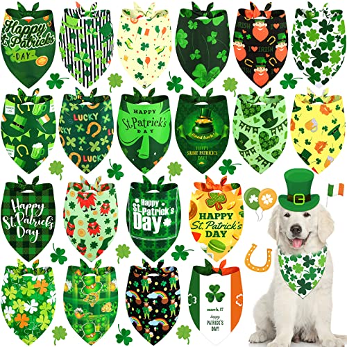 St. Patrick's Day Hundehalstuch, waschbar, Dreieckslätzchen, Kleeblatt, verstellbar, dreieckig, waschbar, für St. Patrick's Day, Hunde, Katzen, 20 Stück (Kleeblatt, L) von Eccliy