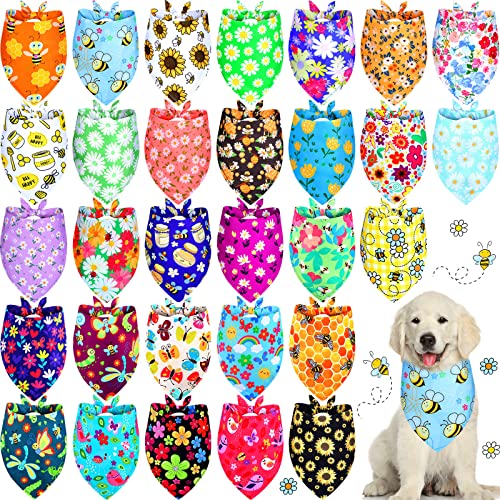 30 Stück Frühlings- und Sommerblumen-Hundehalstücher Großpackung weiche Dreieckstücher Polyester Bandana PET Kostüm Niedliches Dreieckstuch Lätzchen mit Blumenmustern für kleine, mittelgroße und große von Eccliy