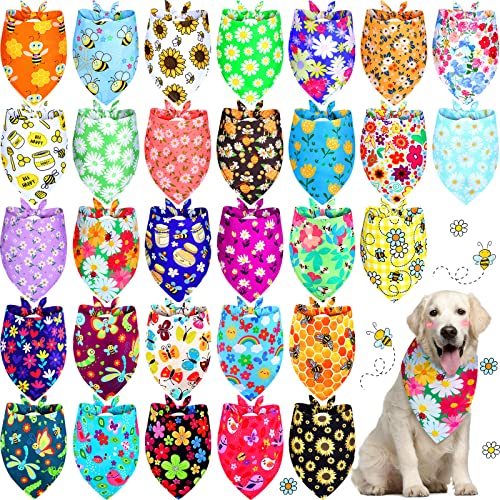 30 Stück Hundehalstücher Weiche Dreieck Hundeschals Frühling PET Bandana Polyester Obst Bandana PET Kostüm Niedlich Dreieck Schal Lätzchen mit Blumen Muster für kleine, mittelgroße und große von Eccliy