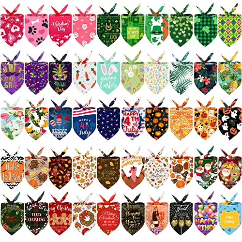 50 Stück Feiertage Hund Bandanas Patriotisch Halloween Thanksgiving Weihnachten Neujahr Geburtstag Sommer Ostern Karneval St. Patrick's Day Haustiere Lätzchen Großer Hundeschal für kleine mittelgroße von Eccliy