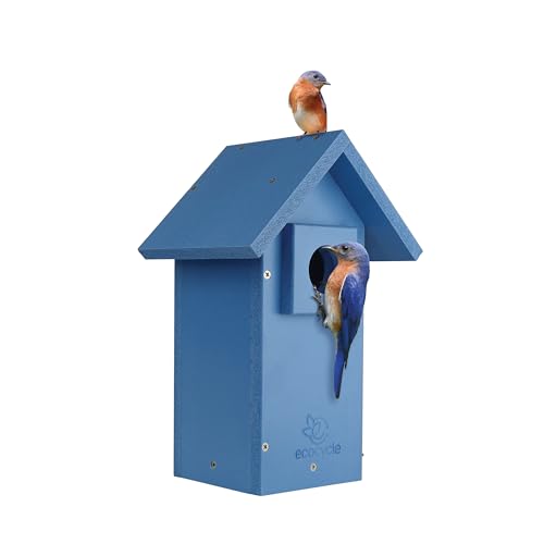 EcoCycle Bluebird Bungalow Vogelhaus aus recyceltem Kunststoff mit Raubfischschutz und Putztür, Wildvogelhaus und Outdoor-Dekor, Blau von EcoCycle