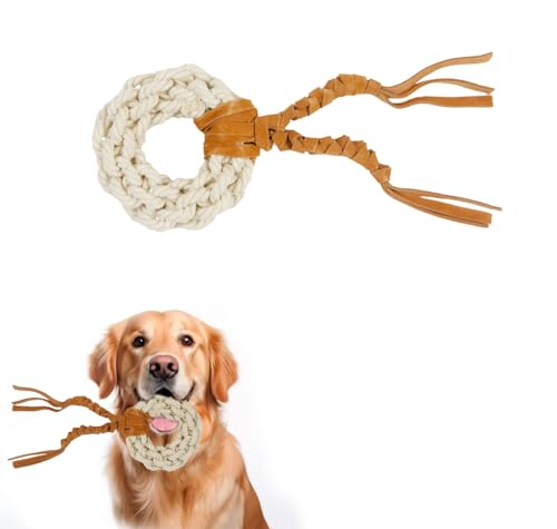 EcoKunst Hundespielzeug Seil aus Baumwolle und Leder für kleine und große Hunde, Kauen, Zahnreinigung für Kleine/Mittlere Hunde (LC101) von EcoKunst