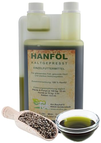 Hanföl 1 Liter für Pferde & Hunde - schonend gepresst, ohne Zusätze. In Dosierflasche. von Ecofut